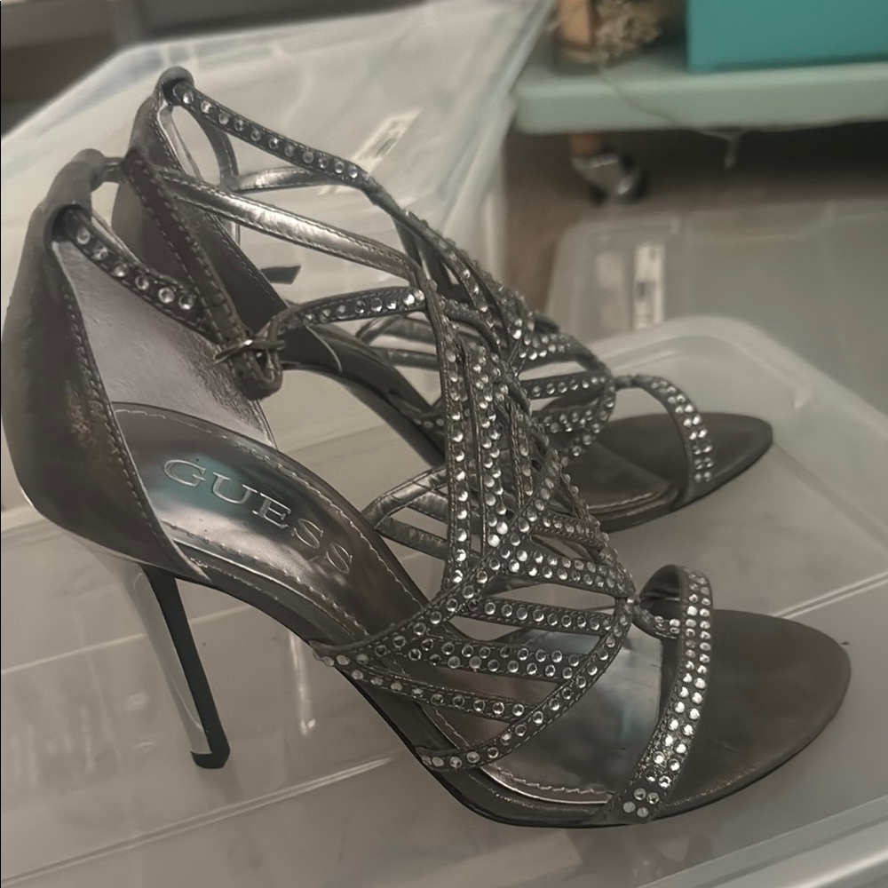 Guess by Marciano Silver Rhinestone Glamorous High Heels Size 5